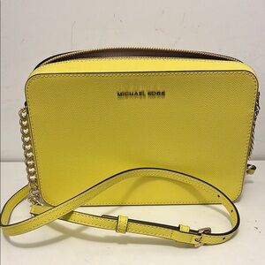 Michael Kors Yellow Leather Crossbody Bag with Chain Strap